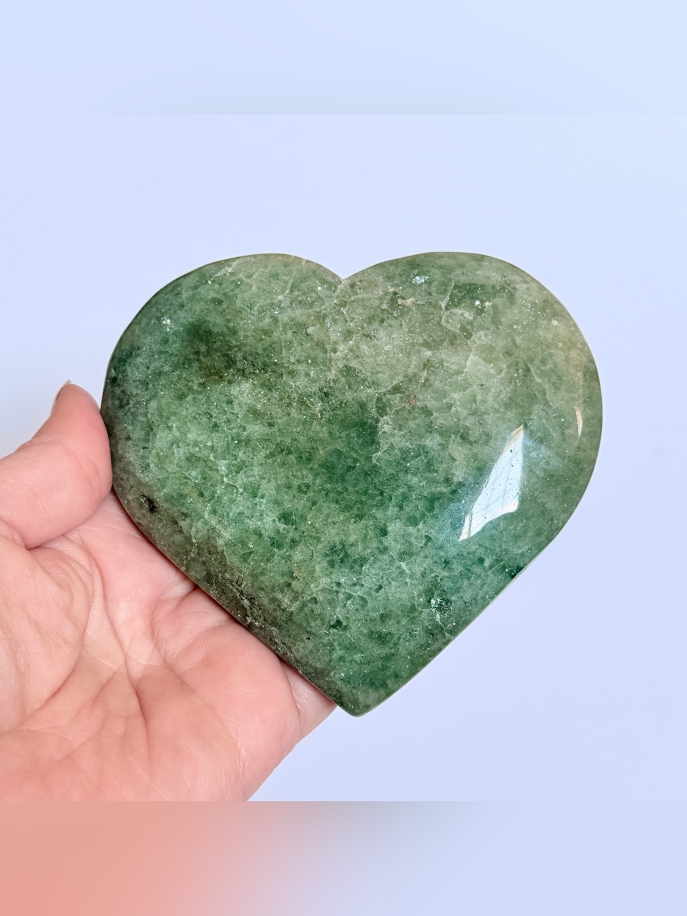 Stunning Green Strawberry Quartz Heart Polished Crystal Paperweight 1.2lb 4.5” - Picture 2 of 14